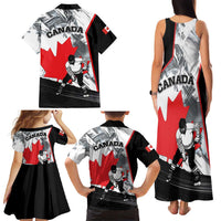Canada Hockey Family Matching Tank Maxi Dress and Hawaiian Shirt Maple Leaf Sport Style