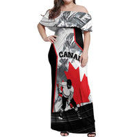Canada Hockey Off Shoulder Maxi Dress Maple Leaf Sport Style