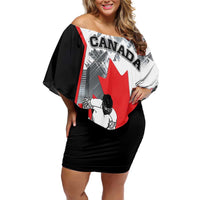 Canada Hockey Off Shoulder Short Dress Maple Leaf Sport Style