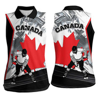 Canada Hockey Women Sleeveless Polo Shirt Maple Leaf Sport Style