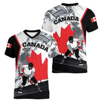 Canada Hockey Women V-Neck T-Shirt Maple Leaf Sport Style