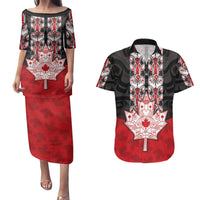 Personalised Canada Maple Leaf Couples Matching Puletasi and Hawaiian Shirt Haida Totem Inspired Art