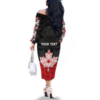 Personalised Canada Maple Leaf Family Matching Off The Shoulder Long Sleeve Dress and Hawaiian Shirt Haida Totem Inspired Art