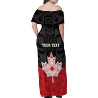 Personalised Canada Maple Leaf Family Matching Off Shoulder Maxi Dress and Hawaiian Shirt Haida Totem Inspired Art