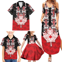 Personalised Canada Maple Leaf Family Matching Summer Maxi Dress and Hawaiian Shirt Haida Totem Inspired Art