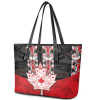 Canada Maple Leaf Leather Tote Bag Haida Totem Inspired Art