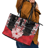 Canada Maple Leaf Leather Tote Bag Haida Totem Inspired Art