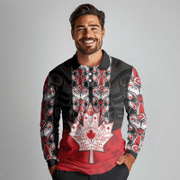 Personalised Canada Maple Leaf Long Sleeve Polo Shirt Haida Totem Inspired Art
