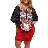 Personalised Canada Maple Leaf Off Shoulder Short Dress Haida Totem Inspired Art