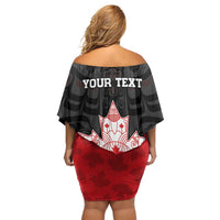 Personalised Canada Maple Leaf Off Shoulder Short Dress Haida Totem Inspired Art