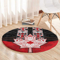 Canada Maple Leaf Round Carpet Haida Totem Inspired Art