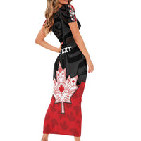 Personalised Canada Maple Leaf Short Sleeve Bodycon Dress Haida Totem Inspired Art