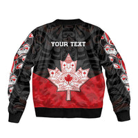 Personalised Canada Maple Leaf Sleeve Zip Bomber Jacket Haida Totem Inspired Art