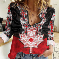 Personalised Canada Maple Leaf Women Casual Shirt Haida Totem Inspired Art