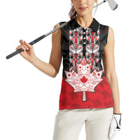 Personalised Canada Maple Leaf Women Sleeveless Polo Shirt Haida Totem Inspired Art