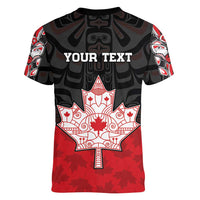 Personalised Canada Maple Leaf Women V-Neck T-Shirt Haida Totem Inspired Art