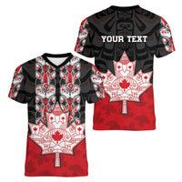 Personalised Canada Maple Leaf Women V-Neck T-Shirt Haida Totem Inspired Art