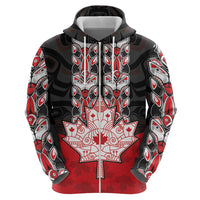 Personalised Canada Maple Leaf Zip Hoodie Haida Totem Inspired Art