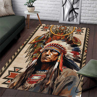 Native American Man Area Rug Feather Headdress With Dream Catcher