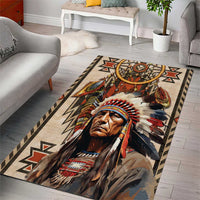 Native American Man Area Rug Feather Headdress With Dream Catcher
