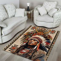 Native American Man Area Rug Feather Headdress With Dream Catcher