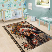 Native American Man Area Rug Feather Headdress With Dream Catcher