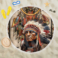 Native American Man Beach Blanket Feather Headdress With Dream Catcher
