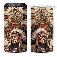 Native American Man 4 in 1 Can Cooler Tumbler Feather Headdress With Dream Catcher