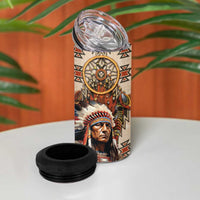 Native American Man 4 in 1 Can Cooler Tumbler Feather Headdress With Dream Catcher