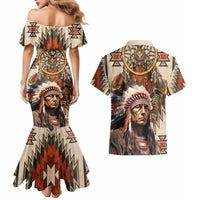 Native American Man Couples Matching Mermaid Dress and Hawaiian Shirt Feather Headdress With Dream Catcher