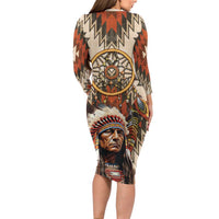 Native American Man Family Matching Long Sleeve Bodycon Dress and Hawaiian Shirt Feather Headdress With Dream Catcher