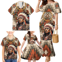 Native American Man Family Matching Mermaid Dress and Hawaiian Shirt Feather Headdress With Dream Catcher