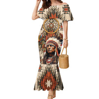 Native American Man Family Matching Mermaid Dress and Hawaiian Shirt Feather Headdress With Dream Catcher