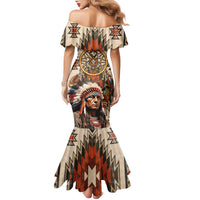 Native American Man Family Matching Mermaid Dress and Hawaiian Shirt Feather Headdress With Dream Catcher