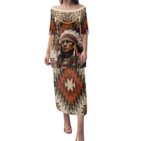 Native American Man Family Matching Puletasi and Hawaiian Shirt Feather Headdress With Dream Catcher