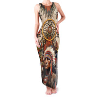 Native American Man Family Matching Tank Maxi Dress and Hawaiian Shirt Feather Headdress With Dream Catcher