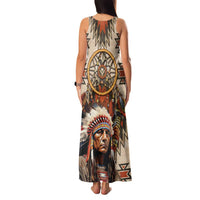 Native American Man Family Matching Tank Maxi Dress and Hawaiian Shirt Feather Headdress With Dream Catcher