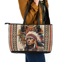 Native American Man Leather Tote Bag Feather Headdress With Dream Catcher