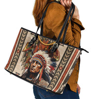 Native American Man Leather Tote Bag Feather Headdress With Dream Catcher