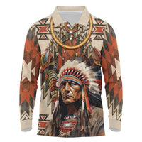Native American Man Long Sleeve Polo Shirt Feather Headdress With Dream Catcher
