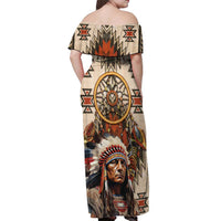 Native American Man Off Shoulder Maxi Dress Feather Headdress With Dream Catcher