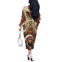 Native American Man Off The Shoulder Long Sleeve Dress Feather Headdress With Dream Catcher
