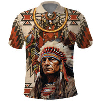 Native American Man Polo Shirt Feather Headdress With Dream Catcher