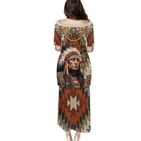 Native American Man Puletasi Feather Headdress With Dream Catcher