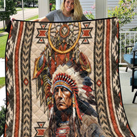 Native American Man Quilt Feather Headdress With Dream Catcher