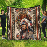 Native American Man Quilt Feather Headdress With Dream Catcher