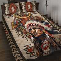 Native American Man Quilt Bed Set Feather Headdress With Dream Catcher