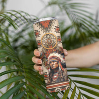 Native American Man Skinny Tumbler Feather Headdress With Dream Catcher