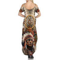 Native American Man Summer Maxi Dress Feather Headdress With Dream Catcher