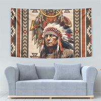 Native American Man Tapestry Feather Headdress With Dream Catcher